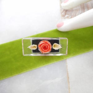 Vintage Orange Rose Brooch Lucite Flower Pin Reverse Carved Plastic Resin Mid Century Artisan Hand Painted Jewelry Gift, VivianJoel.com