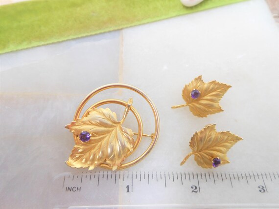 Vintage TAYLORD Gold Fill Brooch Earrings Leaf Se… - image 9