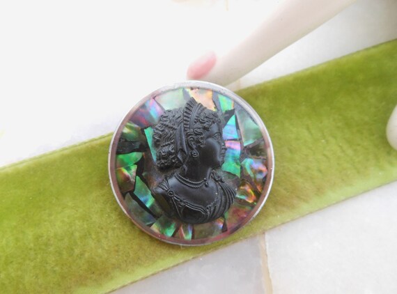 Vintage Glass Cameo Brooch Kaleidoscope Mosaic Ra… - image 4