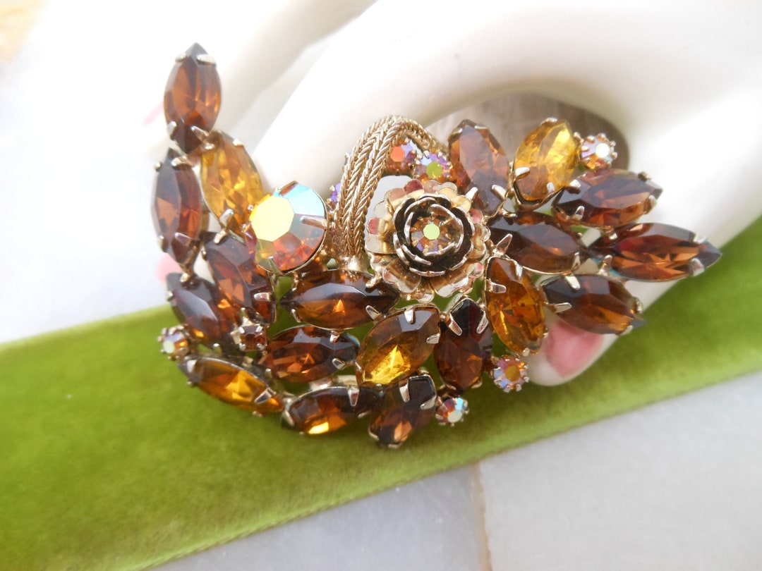 Vintage JULIANA Flower Brooch Topaz Spray Pin Crystal Etsy