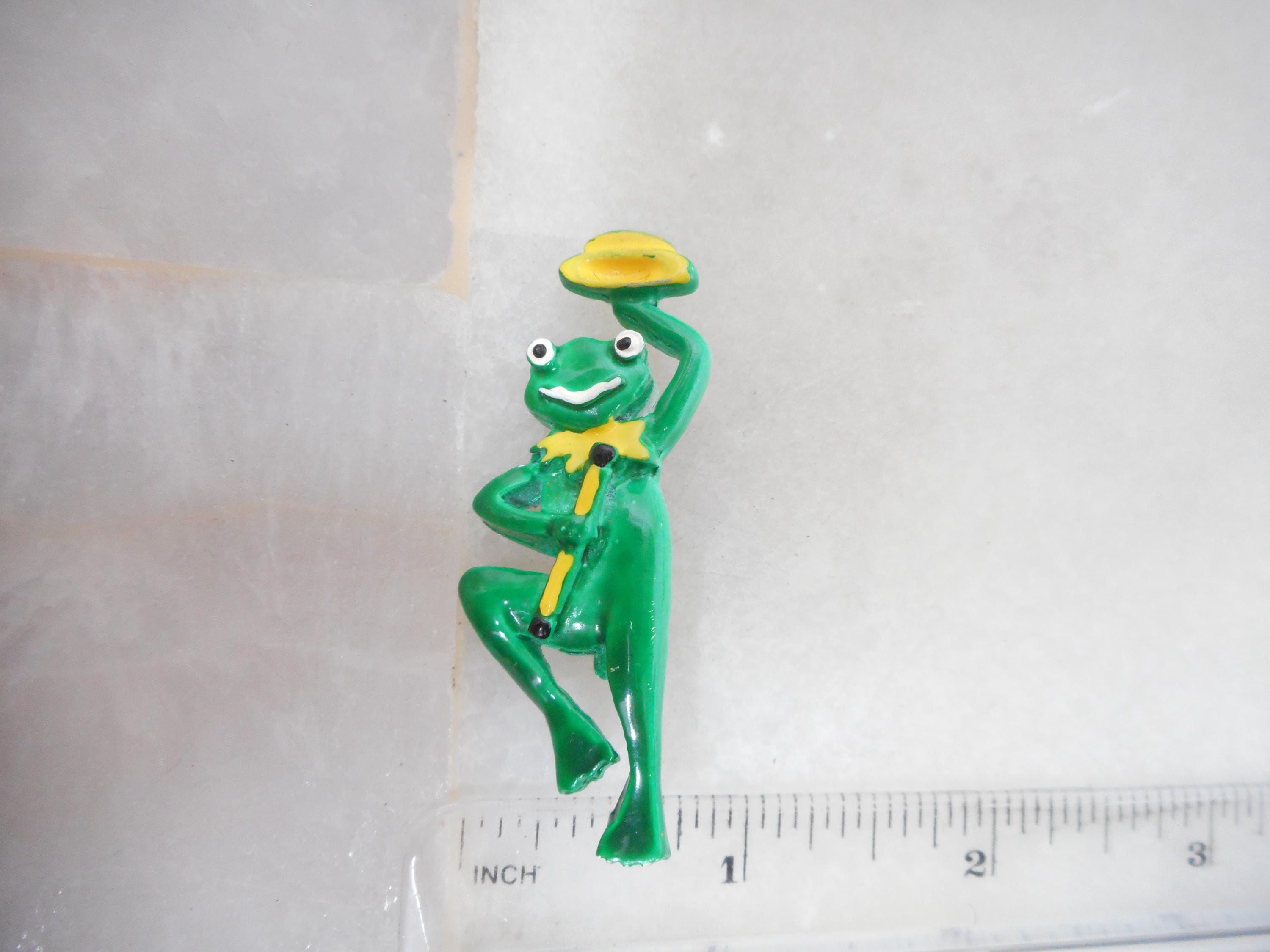 Vintage Dancing Frog Brooch Green Enamel Tree Toad Pin Hat and Cane ...