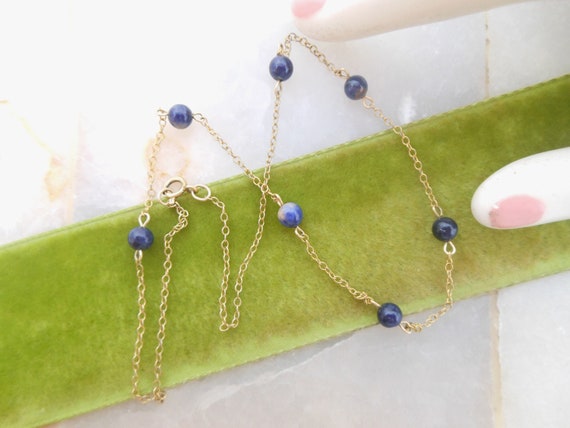 Vintage Gold Fill Blue Gemstone Necklace Collar P… - image 1