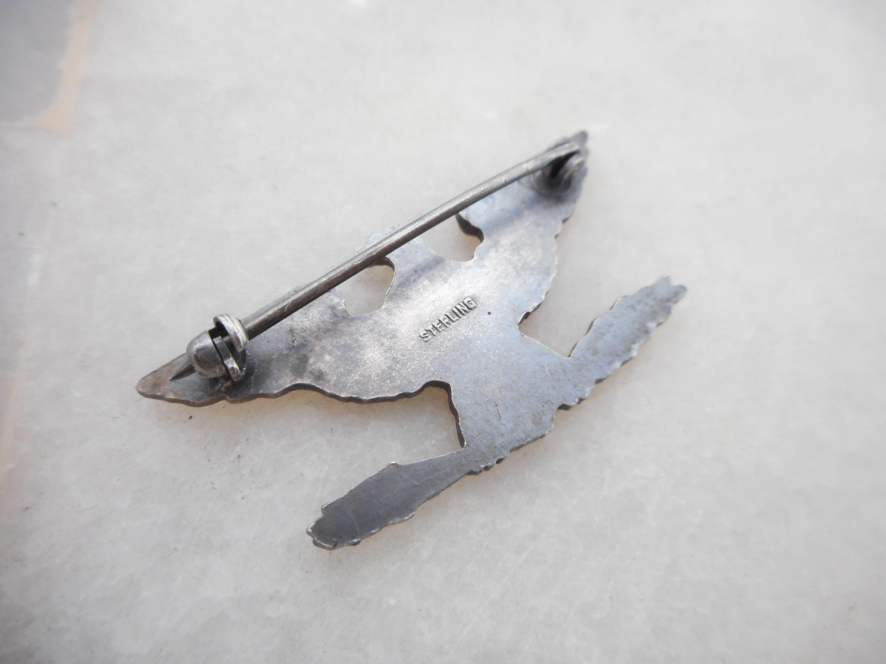 Vintage WWII War Eagle Pin Badge STERLING Silver Colonel Insignia