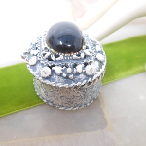 Vintage FLORENZA Jewelry Ring Trinket Box Blue Cabochon Enamel Ornate Victorian Revival Designer Mid Century *As Is*
