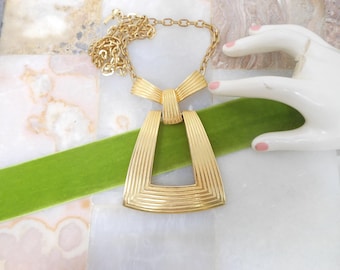 Vintage ALICE CAVINESS Huge Pendant Necklace Gold Plate Statement Runway Mid Century Designer Jewelry Gift,  VivianJoel.com