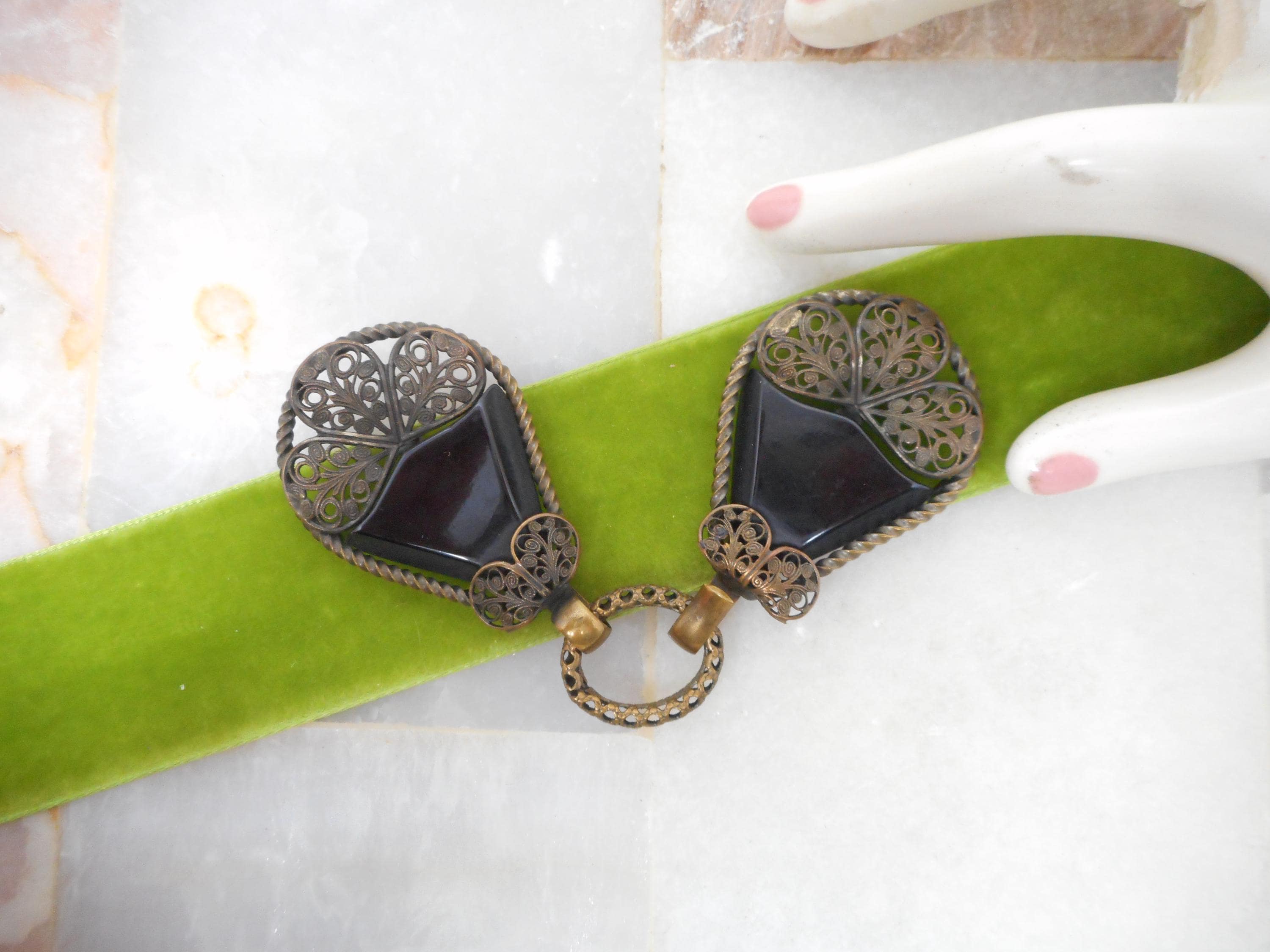 Vintage Art Deco Paste Rhinestone Enamel Belt/Cloak Clasp 1\