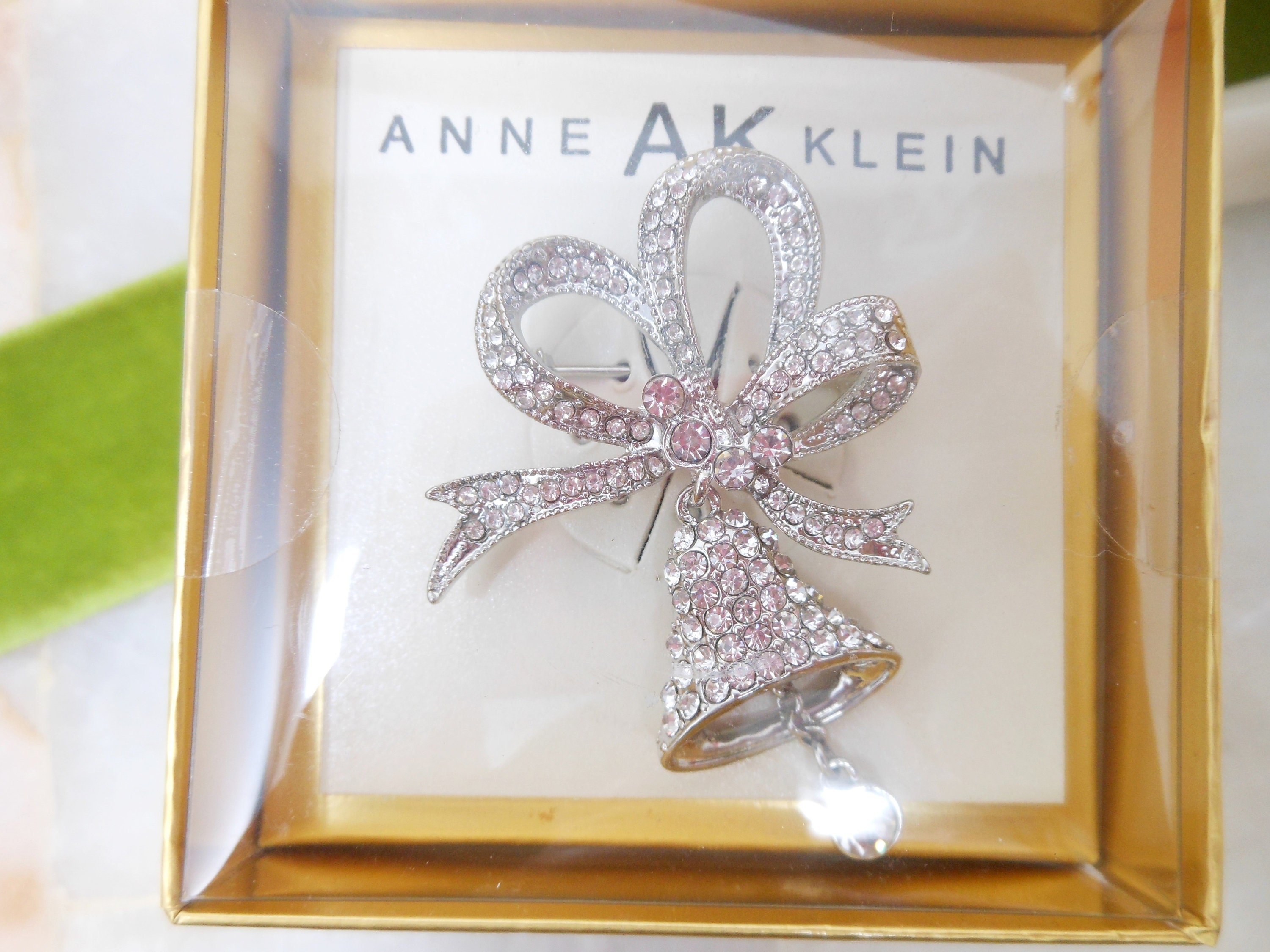 Vintage ANNE KLEIN Christmas Brooch Holiday Bell Designer Pin