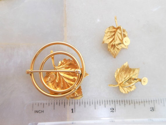 Vintage TAYLORD Gold Fill Brooch Earrings Leaf Se… - image 8