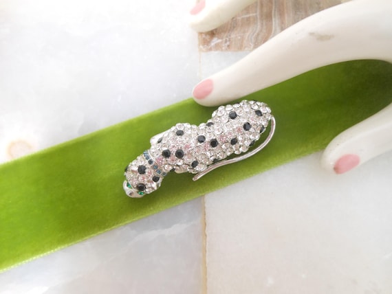 Vintage KJL Panther Brooch Crystal Rhinestone Cat… - image 9