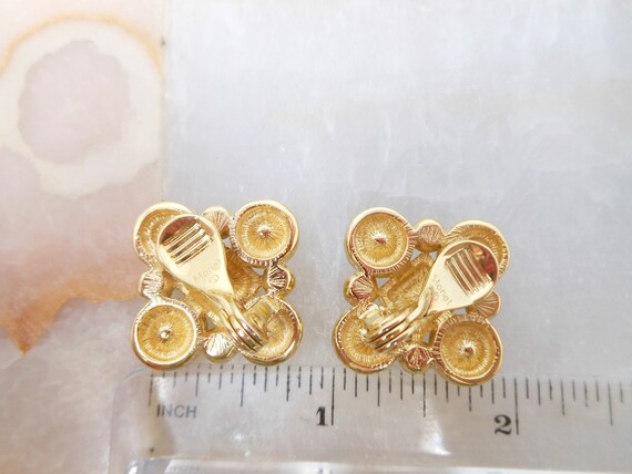 Vintage MONET Earrings Clear Crystal Clip On Gold… - image 6