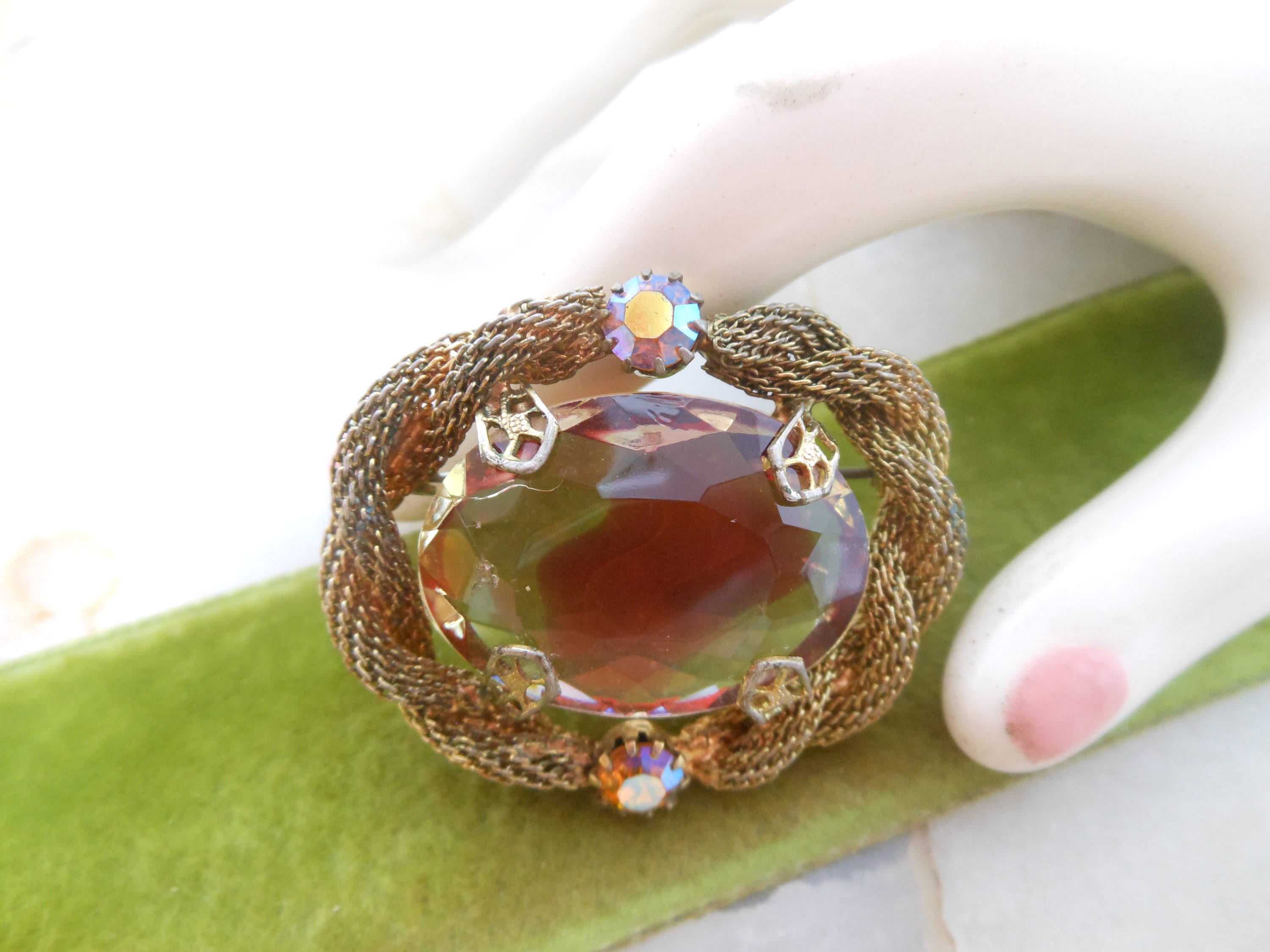 Alilang Golden Dragonfly Brooch Pin With Aurora Borealis Rhinestones - Topaz Crystal Insect Jewelry - View #3