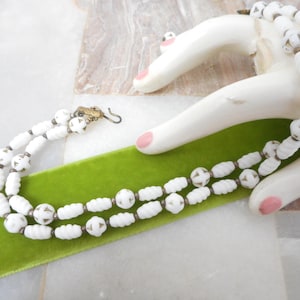 Vintage MAX NEIGER Glass Bead Necklace 2 Strand Collar Choker Antique Carved Molded Milk White  CZECH Jewelry Mid Century, VivianJoel.com