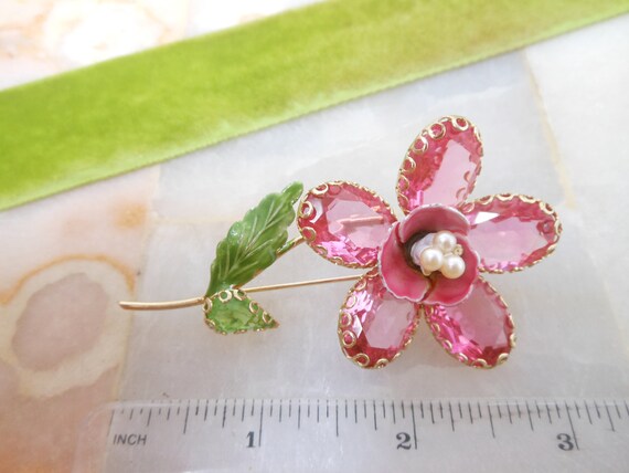 Vintage Flower Pink Brooch Crystal Rhinestone Ope… - image 10