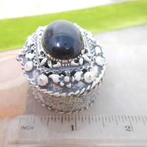 Vintage FLORENZA Jewelry Ring Trinket Box Blue Cabochon Enamel Ornate Victorian Revival Designer Mid Century *As Is*