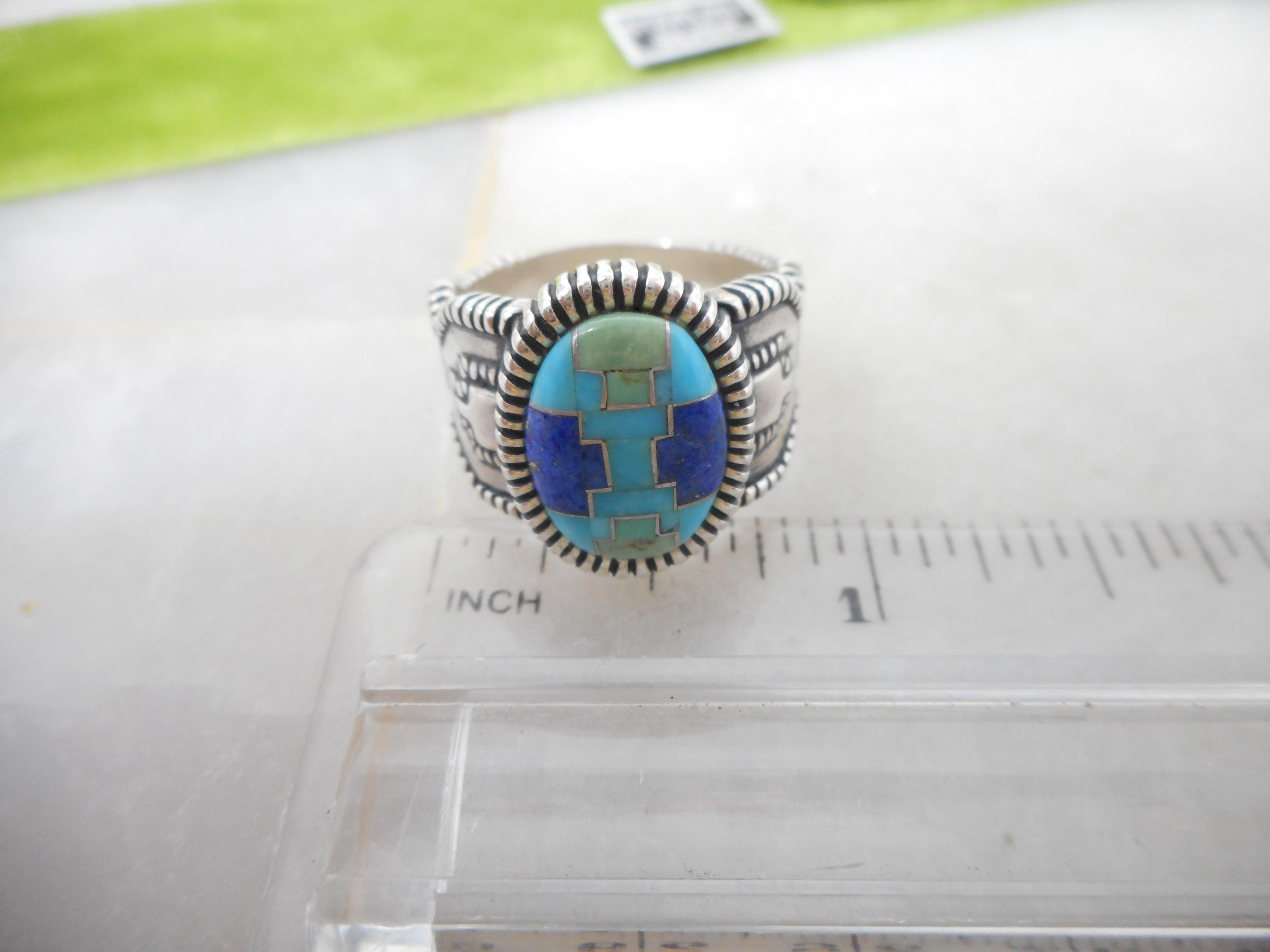 Relios Silver Rings Vintage Relios STERLING SILVER Ring Blue Turquoise Lapis Gemstone Inlay ...