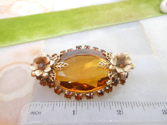 Vintage Topaz Brooch Crystal Rhinestone Flower Pi… - image 7