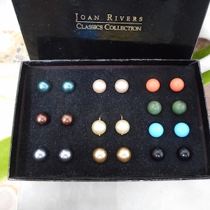 Vintage JOAN RIVERS Earrings Pierced Post Interchangeable 10 Color Crystal Gold Plate Designer Jewelry Original Box *As Is*, VivianJoel.com