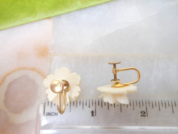 Vintage Rose Earrings Gold Fill Screw Back Carved… - image 6