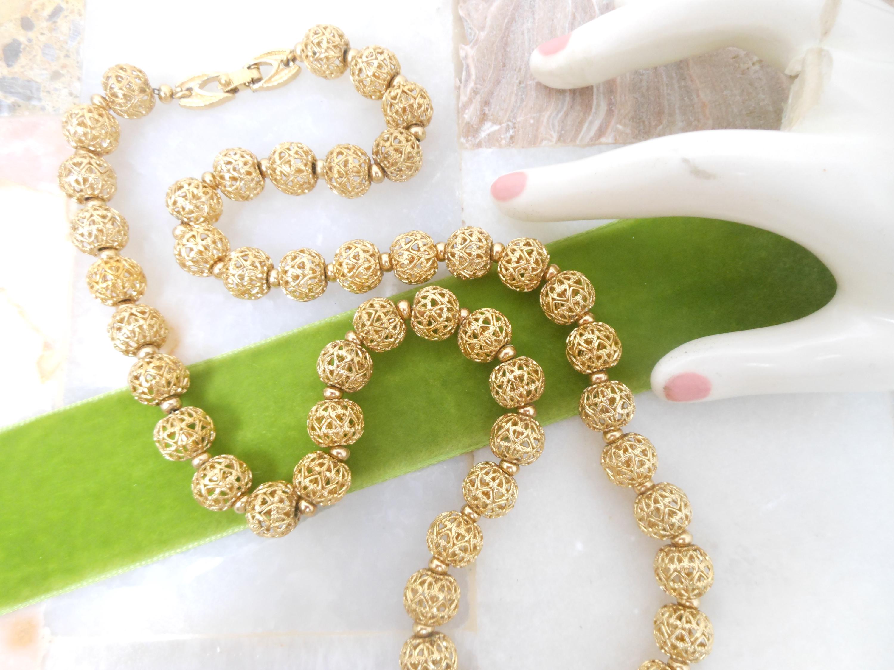Vintage Long Gold Tone Ball Necklace - Etsy