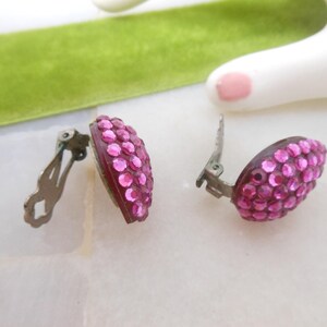 Vintage MISTAR BIJOUX Earrings Clip On Pink Rhinestone Crystal Fuchsia Designer Mid Century Jewelry