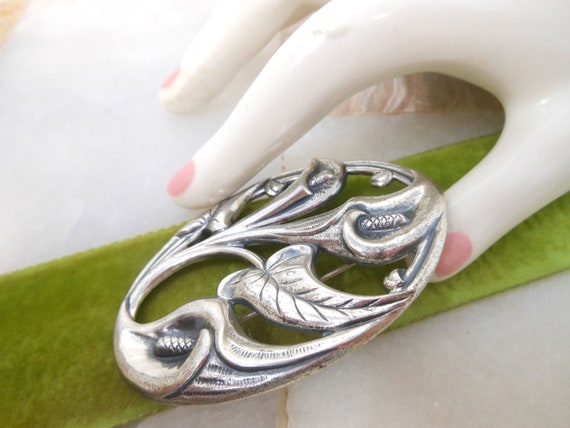 Vintage Calla Lily STERLING SILVER Flower Brooch … - image 2