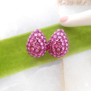 Vintage MISTAR BIJOUX Earrings Clip On Pink Rhinestone Crystal Fuchsia Designer Mid Century Jewelry