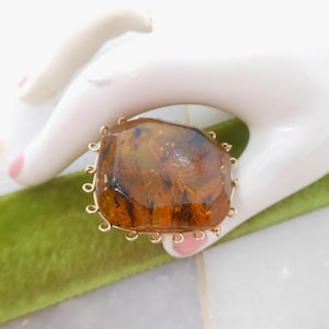 Vintage Big Chunk Ring Chunky Organic Fossilized Tree Bark Resin Wire Work Gemstone Size 8, VivianJoel.com