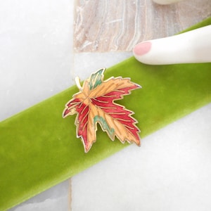 Vintage Autumn Leaf Brooch Enamel Maple Tree Canada Fall Golden Yellow Sweater Accessory Jewelry Gift, VivianJoel.com
