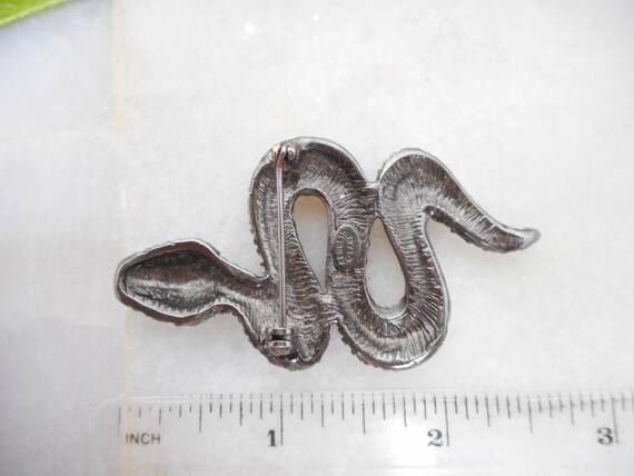 Vintage KJL Snake Brooch Crystal Rhinestone Black… - image 9