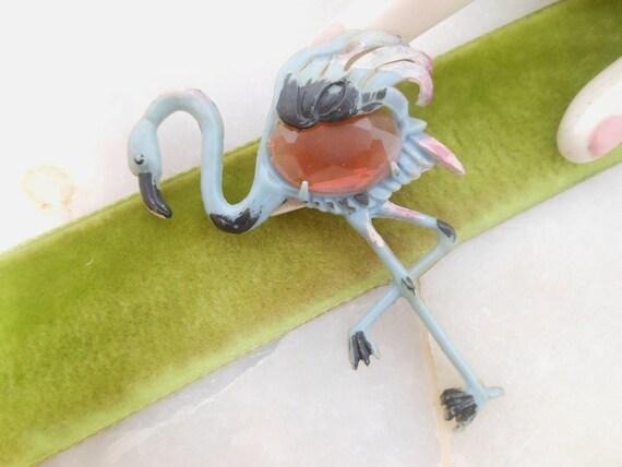 Vintage Flamingo Brooch Celluloid Pin Old Plastic… - image 2
