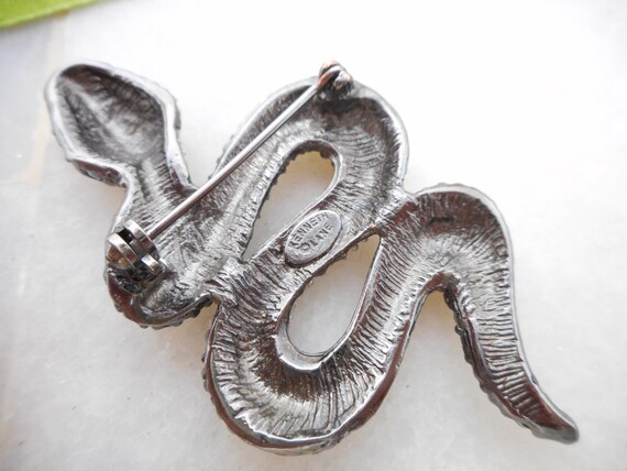 Vintage KJL Snake Brooch Crystal Rhinestone Black… - image 6