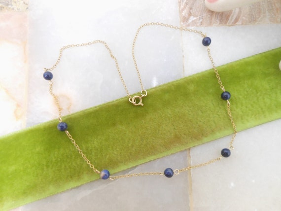 Vintage Gold Fill Blue Gemstone Necklace Collar P… - image 2
