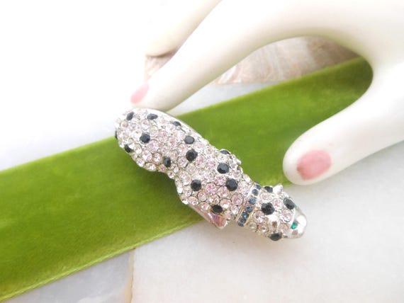 Vintage KJL Panther Brooch Crystal Rhinestone Cat… - image 2