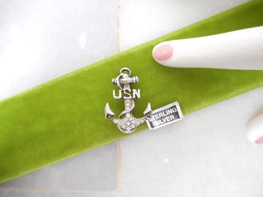 Vintage USN Sterling Silver Brooch Sweetheart Crystal Rhinestone Pin ...