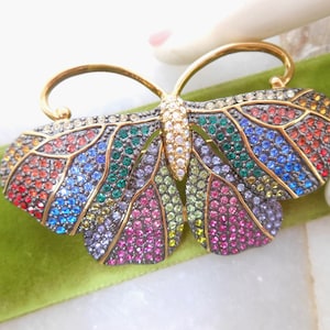 Vintage JOAN RIVERS Brooch Butterfly Pin Morpho Moth Crystal Encrusted Rhinestone Insect Bug Designer Jewelry Gift, VivianJoel.com