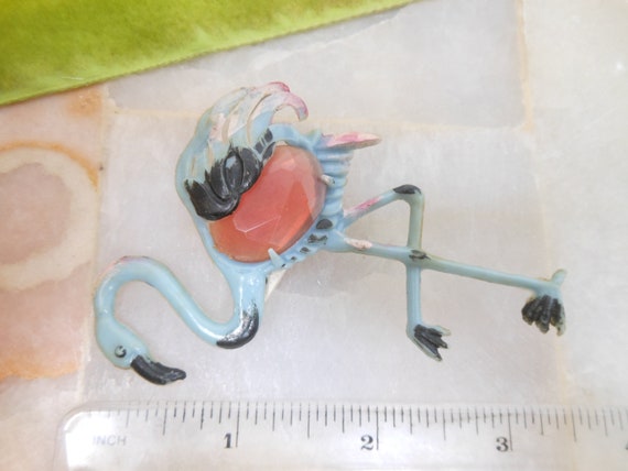 Vintage Flamingo Brooch Celluloid Pin Old Plastic… - image 8