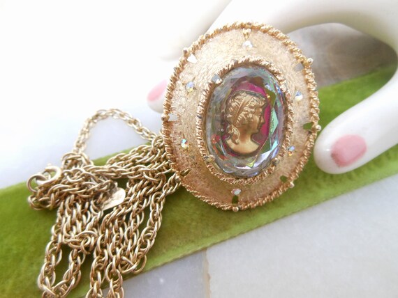Vintage JUDY LEE Pendant Necklace Watermelon Glass Intaglio Cameo Brooch Designer Mid Century Jewelry Gift Vivianjoel Etsy