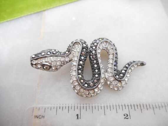 Vintage KJL Snake Brooch Crystal Rhinestone Black… - image 8