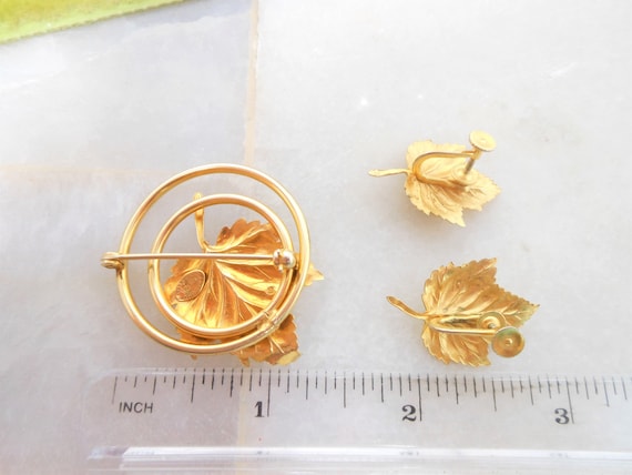 Vintage TAYLORD Gold Fill Brooch Earrings Leaf Se… - image 7