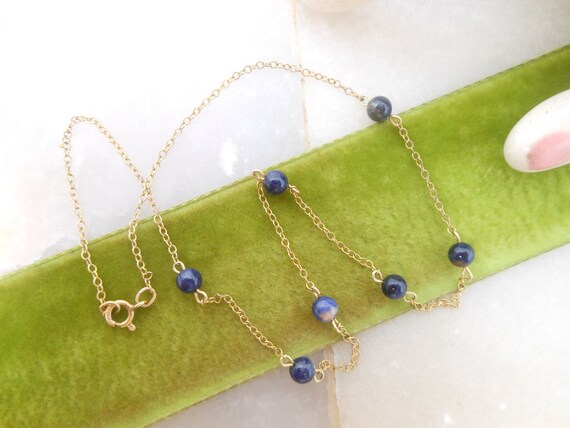 Vintage Gold Fill Blue Gemstone Necklace Collar P… - image 3