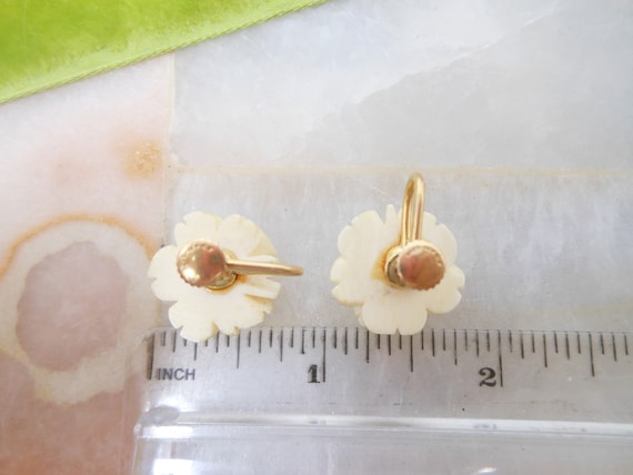 Vintage Rose Earrings Gold Fill Screw Back Carved… - image 5