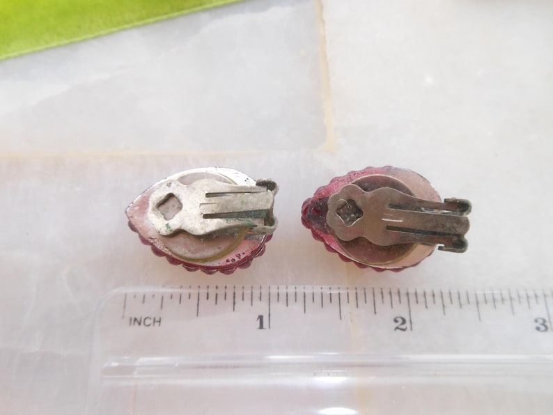 Vintage MISTAR BIJOUX Earrings Clip On Pink Rhinestone Crystal Fuchsia Designer Mid Century Jewelry