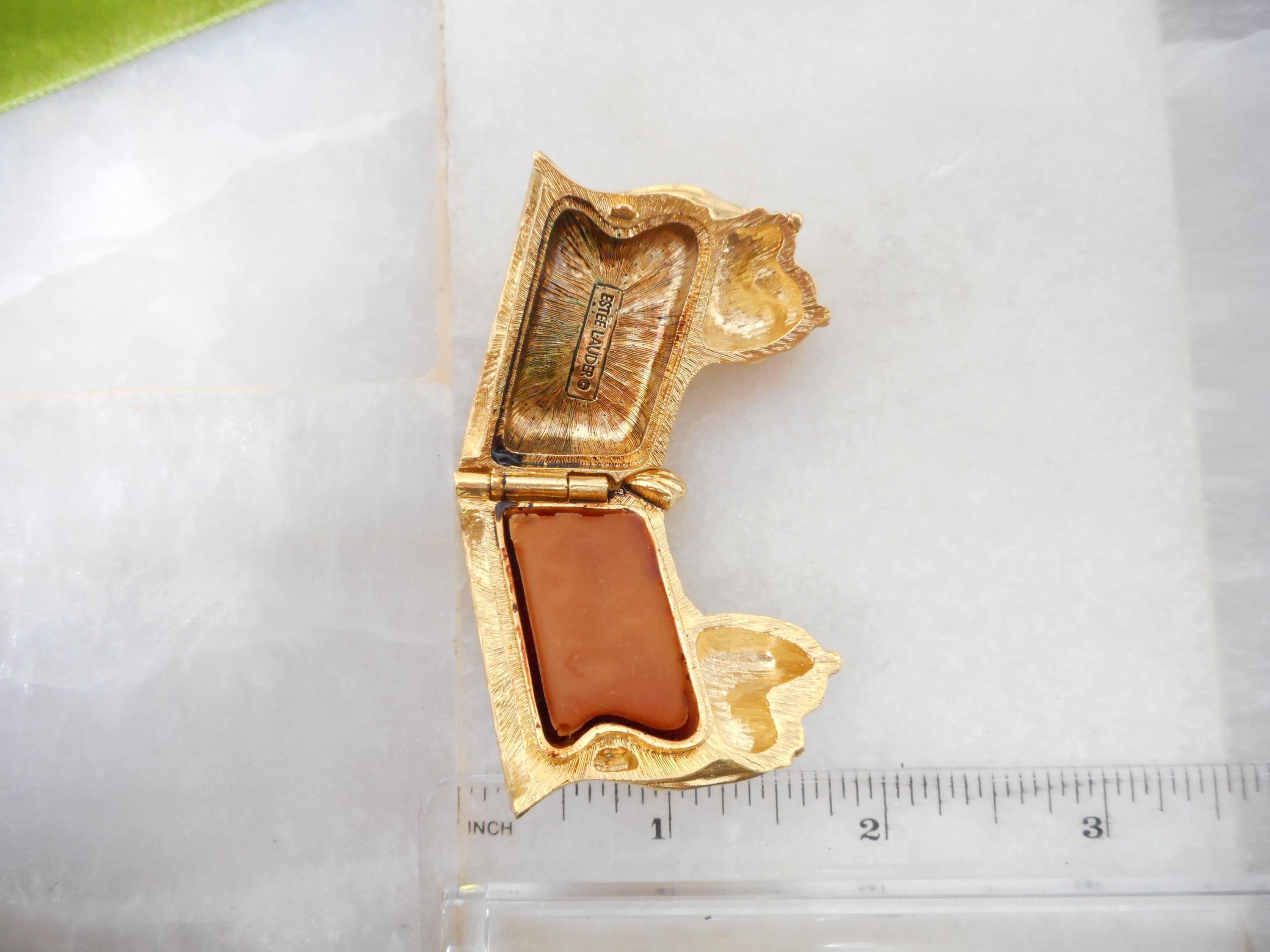 Vintage ESTEE LAUDER Perfume Compact Pill Box Yorkie Terrier Dog