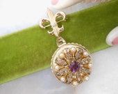 Vintage CORO Pegasus 6 Photo Book Locket Pin Brooch Amethyst Victorian Regency Revival Designer Mid Century Jewelry Gift, VivianJoel.com