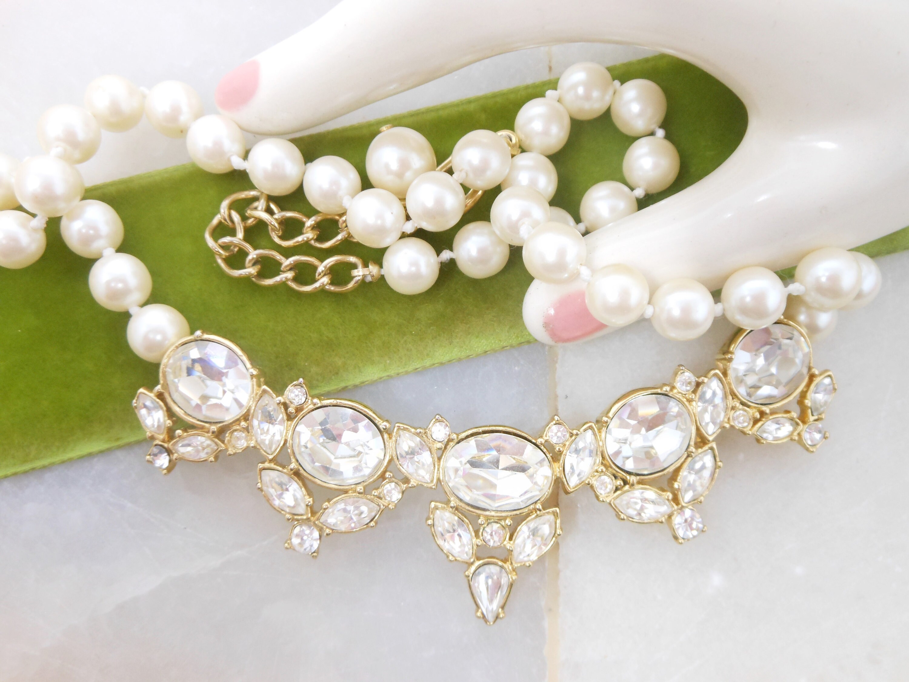 Vintage Rhinestone Pearl Bead Glamour Necklace Prom Dress Up Etsy