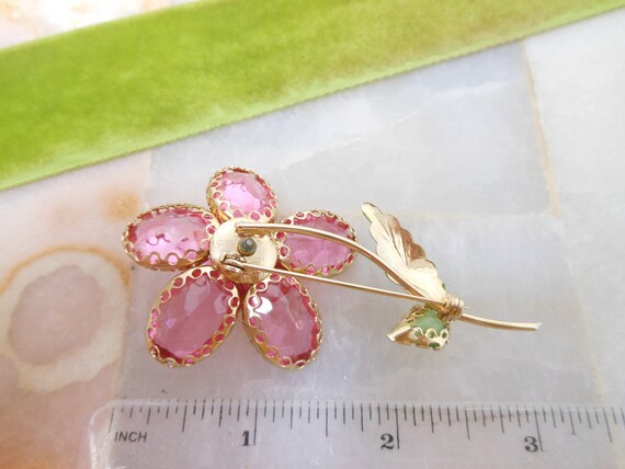 Vintage Flower Pink Brooch Crystal Rhinestone Ope… - image 9
