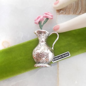 Vintage STERLING SILVER Posy Holder Brooch Tussie Mussie Flower Vase Pin 925 REO Designer Jewelry Boutonniere Corsage Gift, VivianJoel.com