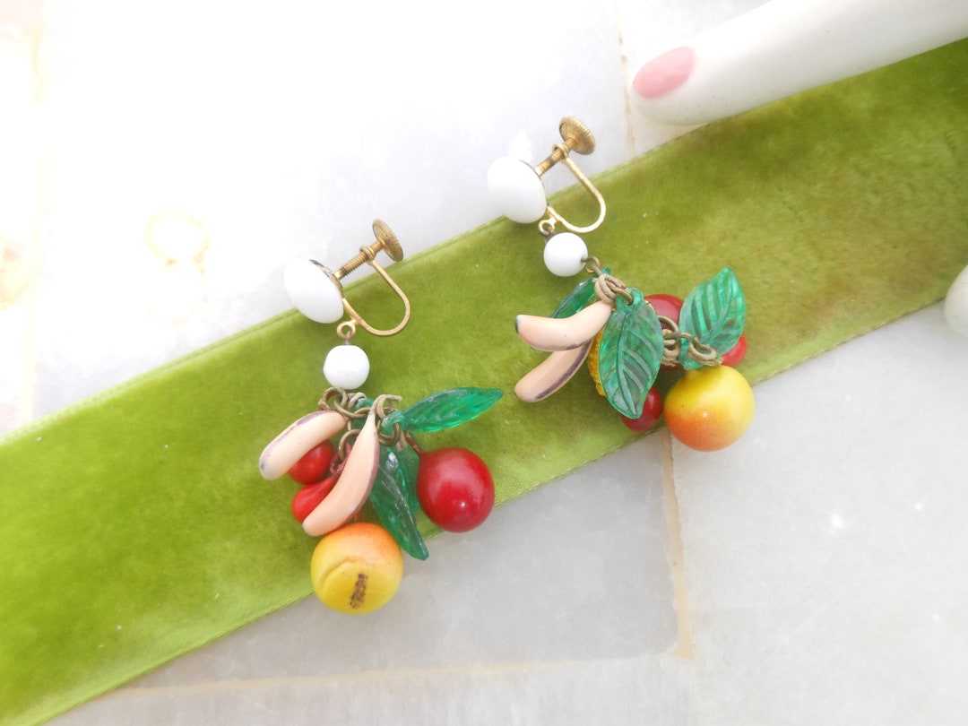 Funky Luau TROPICAL FRUIT EARRINGS Beach Pool Novelty Food Costume