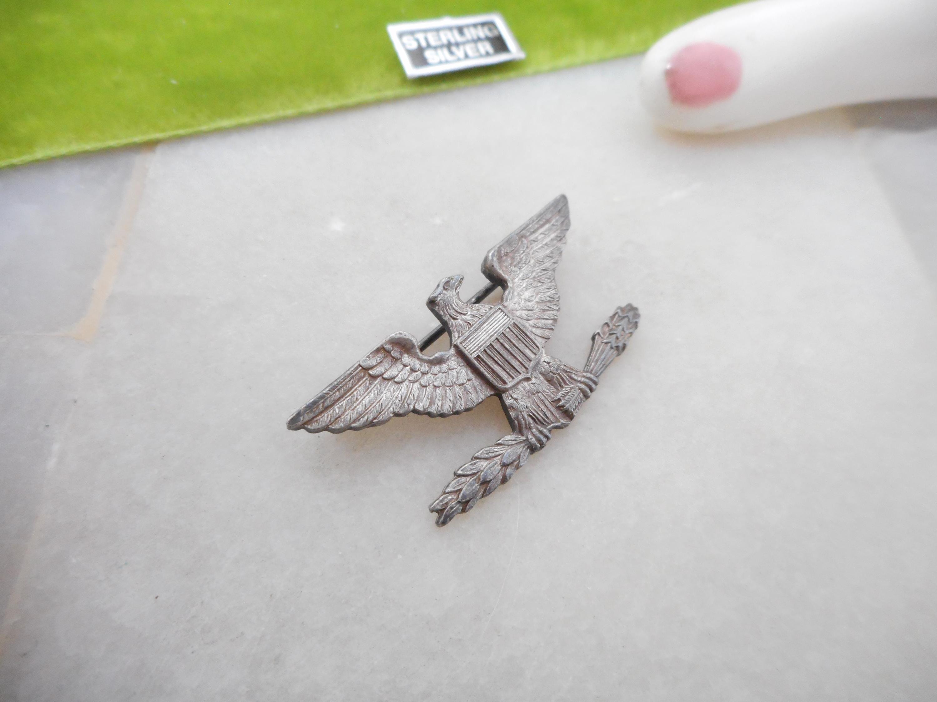 Vintage WWII War Eagle Pin Badge STERLING Silver Colonel Insignia