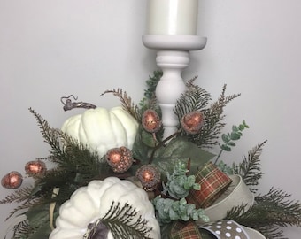 Autum candlestick arrangement, pumpkin decor,fall decor, centerpiece